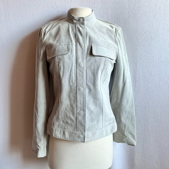 Dove Gray Grey Suede Leather Snap Close Jacket - Picture 1 of 10